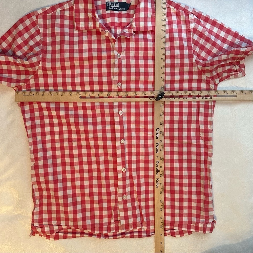 Ralph Lauren Polo Shirt Mens M Pink Red White Button Up Check Gingham Casual - Picture 3 of 5